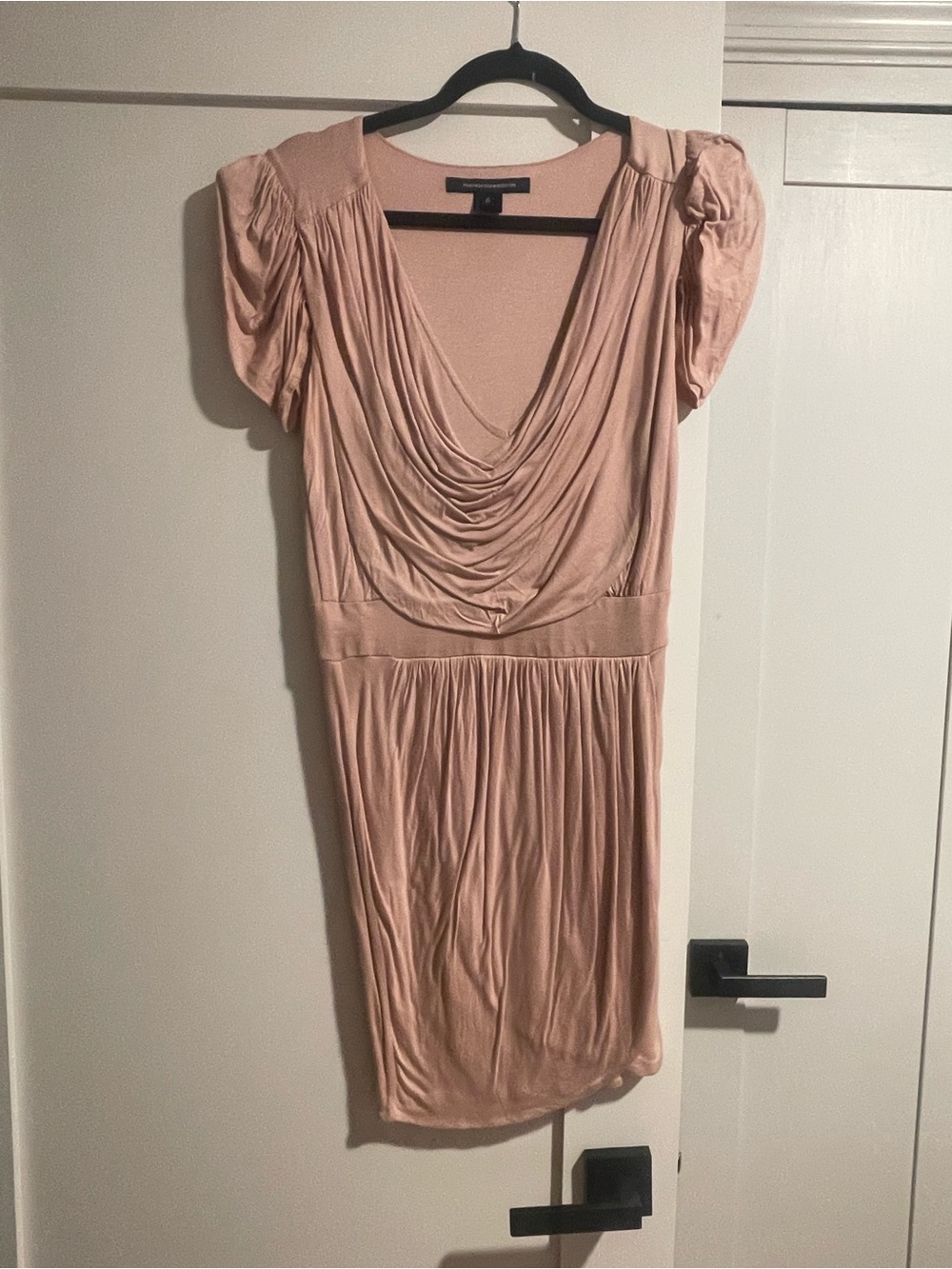 French Connection Draped V-Neck Short Sleeve Dress - Blush
